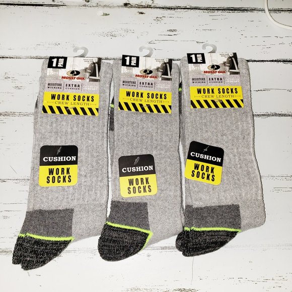 3 Pk Men's Mossy Oak Work Socks Moisture Wicking - Picture 6 of 13